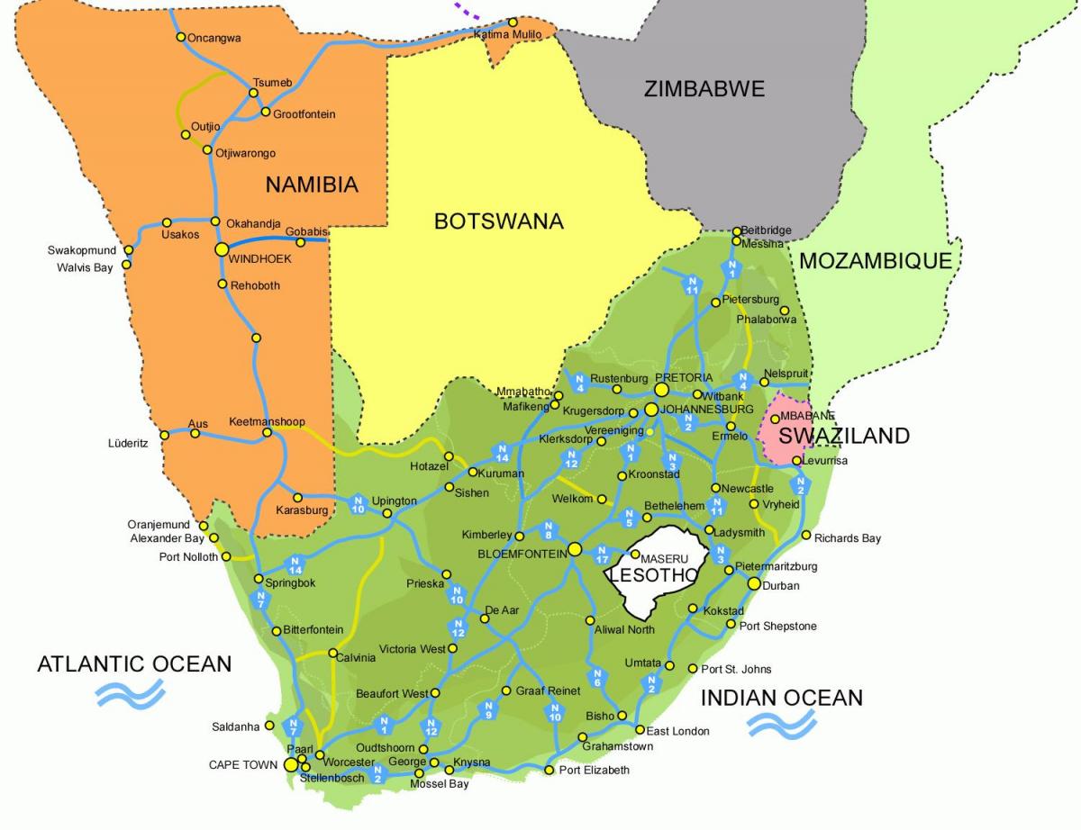 kart Lesoto və Cənubi Afrika